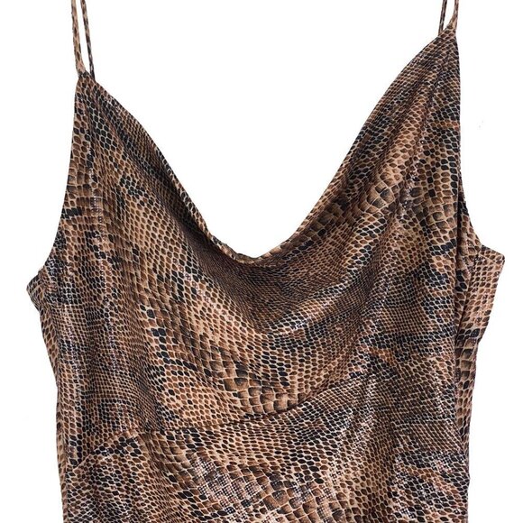 Mango Snakeskin Degaje Cowl Slip Dress Brown XS MINT - Picture 4 of 11